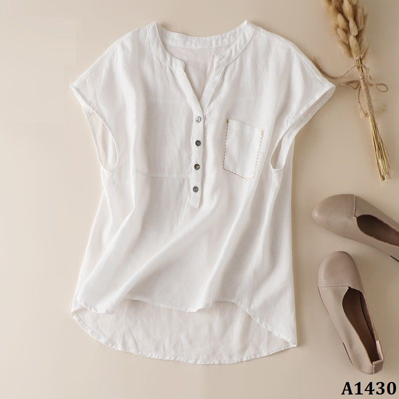  A1430_Áo Linen Ngắn Tay Túi Chỉ 